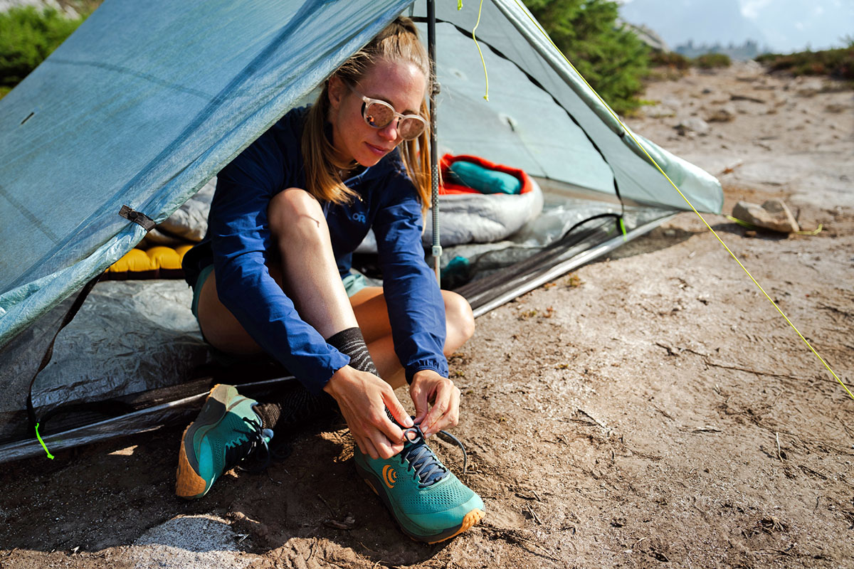 Zpacks Duplex Zip trekking-pole tent (sitting in doorway)